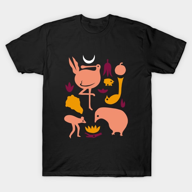 Animals in the Night - orange and pink T-Shirt by Lucie Vde Drawing